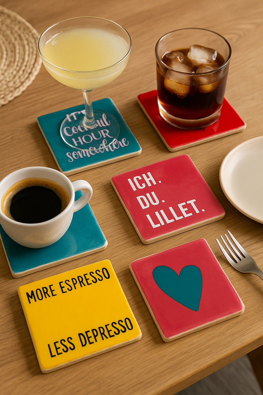 Verschiedene knallige Fliesen - Untersetzer